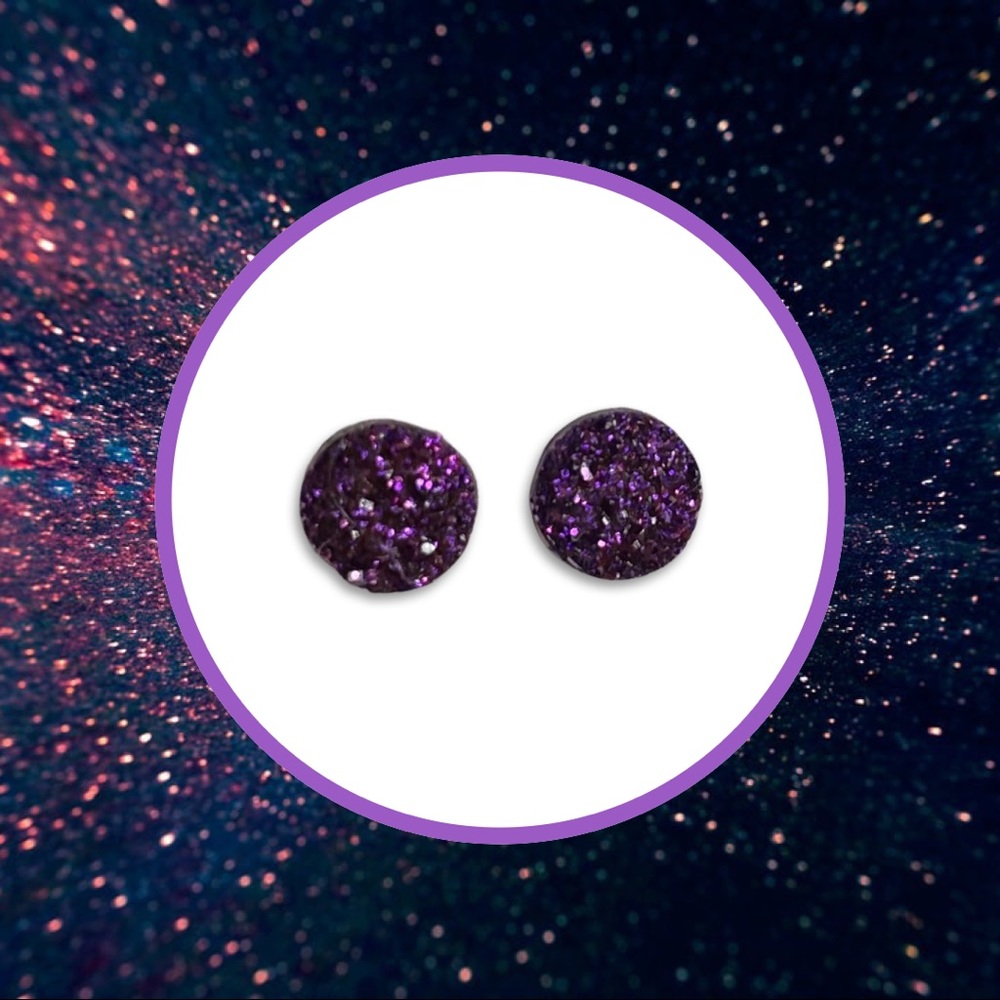 Tiny Dark Purple Glitter Stud Earrings